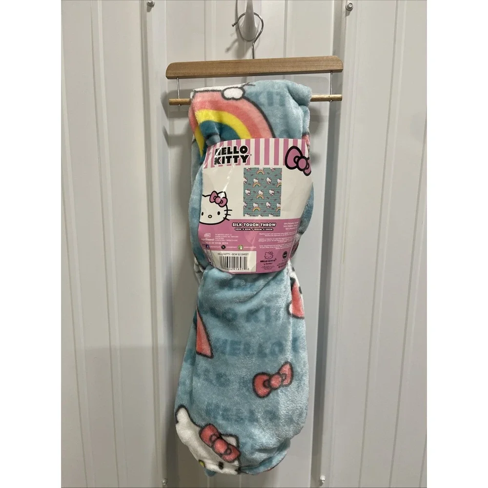 Hello Kitty Rainbow Silk Touch Throw Blue/Green 50 x 40